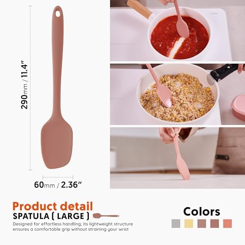 Platinum Silicone Spatula – BPA Free Silicone Spatula for Cooking – Heat Resistant Cooking Utensils for Non Stick Pans – One-Piece Spoonula for Baking, Mixing & More – Kitchen Scraper 11.4” DryRose
