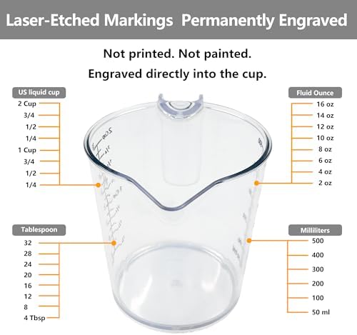 Laser-Etched Measuring Cup Set, 16 oz & 1 Cup Clear Plastic Liquid Measuring Cups, Permanent oz/cup/Tbsp/mL Markings, Food-Grade for Baking & Cooking