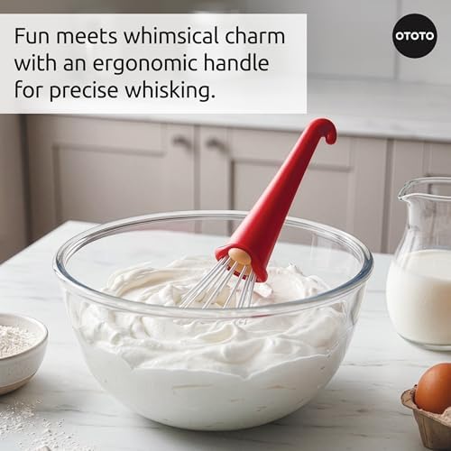 OTOTO Gnomeo Whisk – Red Gnome Handle Whisk for Baking & Cooking, Fun Gnomes Kitchen Gadgets, Quirky Baking Tools, Unique Kitchen Gifts