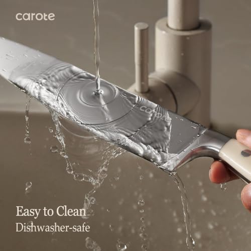 CAROTE 14-Piece Knife Set with Wood Block, Rust-Resistant, Cream