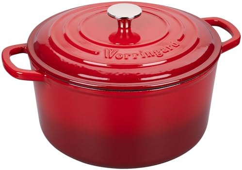 VORRINGARD Enameled Cast Iron Dutch Oven Pot with Lid, for Sourdough Bread Baking, Round Dutch Ovens, 4.5 Quart, Red