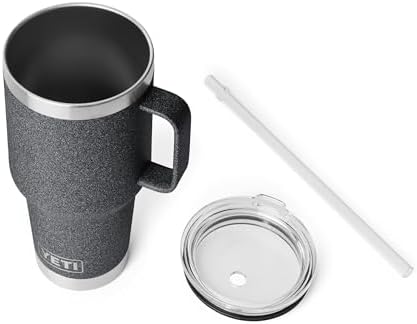 YETI Rambler 35 oz Tumbler with Handle and Straw Lid, Travel Mug Water Tumbler, Vacuum Insulated Cup with Handle, Stainless Steel, Black Stone