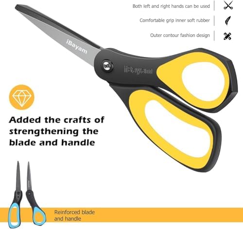 iBayam 8.5" All Purpose Nonstick Scissors, Titanium Scissors for Kids Craft (Pack of 2)