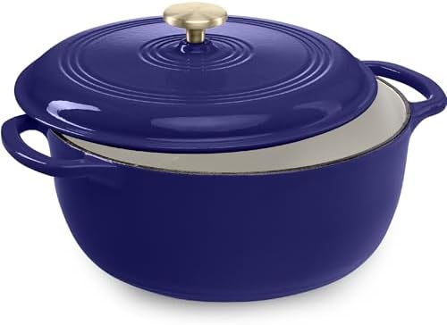 Best Choice Products 6 Quart Enamel Cast-Iron Round Dutch Oven, Family Style Heavy-Duty Pre-Seasoned Cookware for Home, Kitchen, Dining Room, Oven Safe w/Lid, Dual Handles - Sapphire Blue