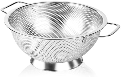 304 Stainless Steel Colander, Micro-Perforated 3-Quart Strainer with Base, Dishwasher Safe. Great for Pasta, Noodles, Vegetables & Fruits