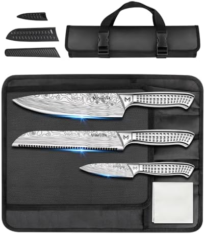 MOSFiATA 6pcs knife set，Japanese Stainless Steel Knife Sets for Kitchen with Oxford cloth storage bag Dishwasher Safe, For Outdoor