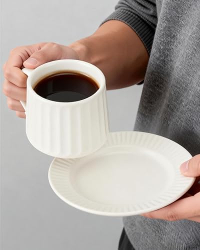 Ceramic Coffee Mug and Saucer Set-11.5 oz White Coffee Cup with Saucer for Office,Home,Cafe - Microwave & Dishwasher Safe - Perfect for Latte, Cappuccino,Tea-Gift for Coffee Lovers Men Women