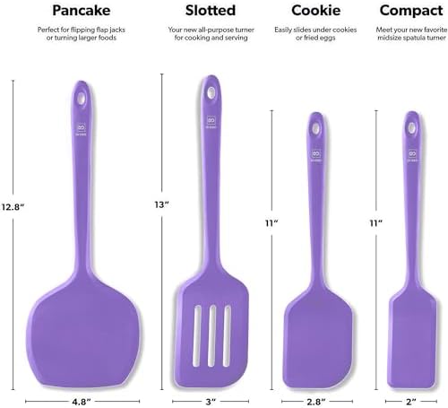 DI ORO Silicone Turner Spatula Set - 600F Heat Resistant, 4-Pc Lavender
