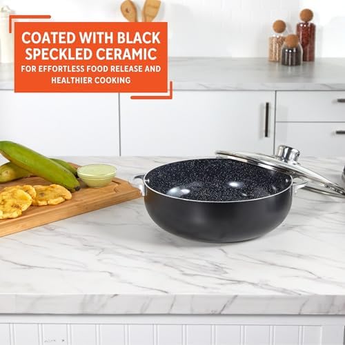 IMUSA 4.4 Qt Bistro Cera Aluminum Speckled Black Ceramic Caldero Oven Safe, 4.4 Quarts (Pack of 2)