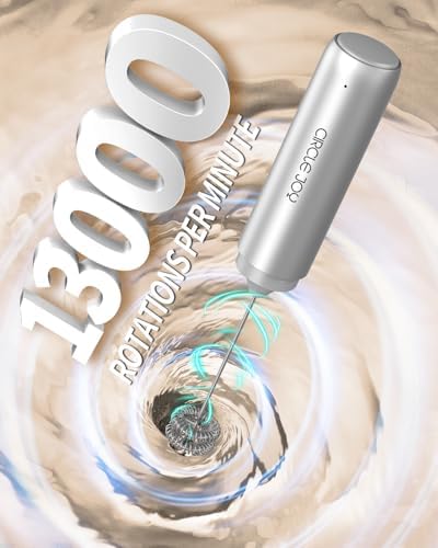 CIRCLE JOY Rechargeable Milk Frother Handheld with Stand,Dual Spring Whisk Electric Coffee Frother Wand, Portable Hand Frother Drink Mixer for Matcha Lattes Cappuccino, Coffee Lover Gift, Silver