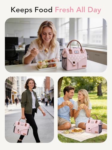 Lekesky Pink Lunch Bag for Women Insulated Lunch Box Leakproof Lunchbox for Adult Work