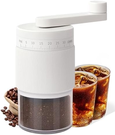 Manual Coffee Grinder with Ceramic Burr, 40g Capacity,35 Adjustable Settings,Portable Hand Mill for Espresso, French Press, Drip,Pour Over,Cold Brew,Compact and Quiet for Home Use (White)