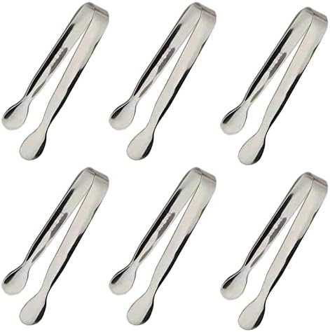 6PCS Ice Tongs Mini Sugar Tongs 4.25Inch Stainless Steel Kitchen Utensils Set,Small Serving Tong and Tiny Kitchen Tong for Appetizers,Tea Party, Coffee Bar, Desserts by Sunenlyst (Silver)