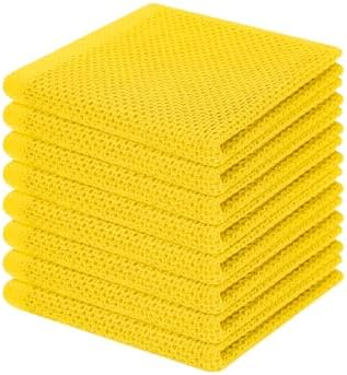 Homaxy 100% Cotton Waffle Weave Kitchen Dish Cloths 8-Pack, Yellow