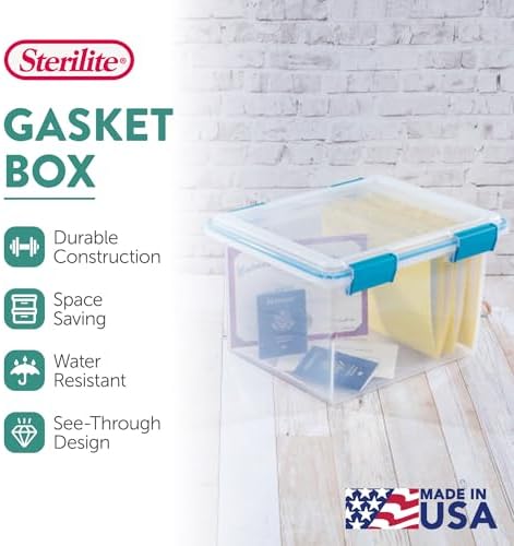 Sterilite Gasket Storage Box with Lids for Home & Office, 32 Quart, 8-Pack