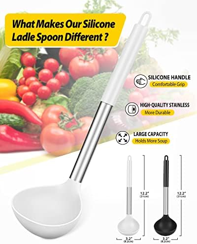 BUNDLEPRO Silicone Soup Ladle Spoon Kitchen Utensils, 2 Pack, Black-White