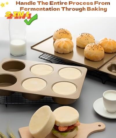 3.7in Jumbo English Muffin Pan with Lid, 6-Cup Nonstick Baking Pan