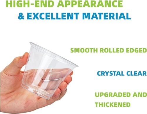 TashiBox 300 Pack 9 oz Clear Plastic Cups, Non Reusable Tumblers Crystal Clear PET Cups