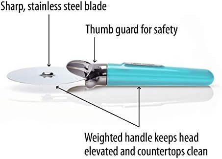 Farberware Pro Pizza Cutter Wheel with Aqua Sky Handle, Sharp Stainless Steel Blade, Finger Guard, Raised Tip-Up Head, Dishwasher Safe - Cuts Pizza, Pie Crust and Pastry
