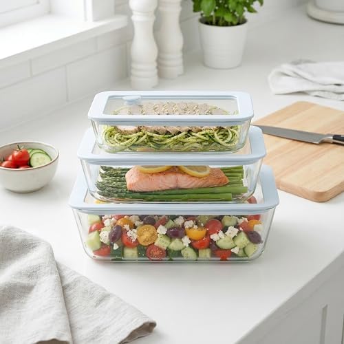 Urban Green Glass Food Container Set with Silicone Glass Lid, 3 Pack, Airtight, LeakProof, 100% Plastic Free, Meal Prep Food Storage Containers