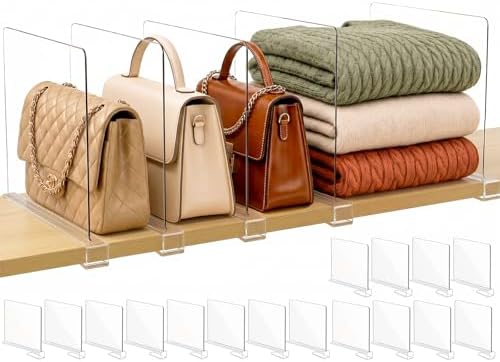 SortNStore Shelf Dividers Purse Organizer for Closet: Acrylic Clear 16 Pack