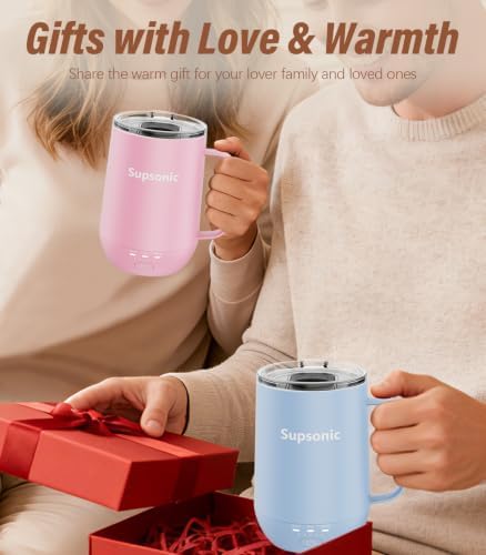 Supsonic - 16oz Self Heating Coffee Mug, Smart Heated Coffee Mug Faster Direct-Contact Heating Up to 149°F, Coffee Mug Warmer Set with Auto Shut-Off - Gifts for Men Women | S2