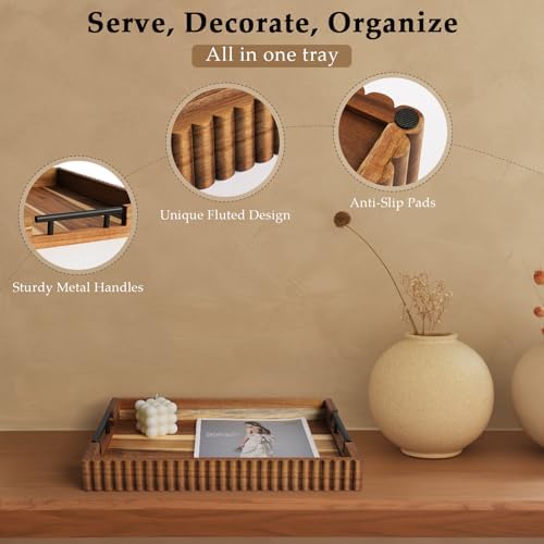 Serving Tray for Coffee Table Decor, 16.7" Decorative Ottoman Tray, Natural