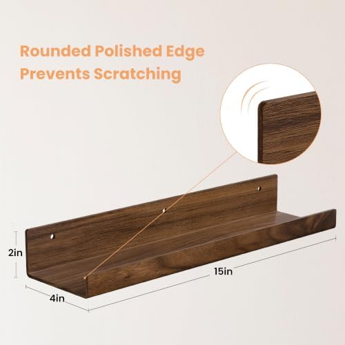 upsimples 4 Pcs 15" Acrylic Shelves for Wall Decor and Display, Walnut