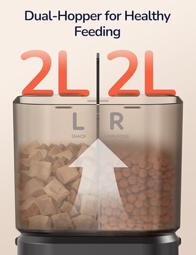Dual Chamber Automatic Cat Feeder 4L, Dry/Treat Portion