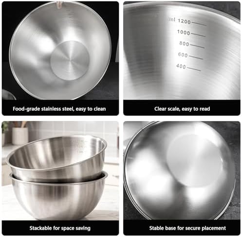 Stainless Steel Mixing Bowls Set of 2, 2.22 Qt with Measurement Marks, Dishwasher Safe, Stackable, for Baking, Salad, and Meal Prep