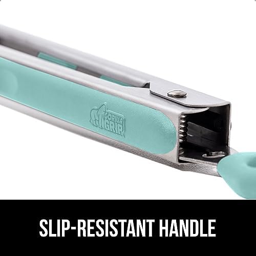 GORILLA GRIP Stainless Steel Kitchen Tongs for Cooking, 2 PK, Mint