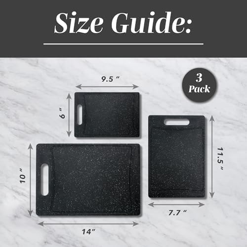 COOK WITH COLOR Non-Slip Cutting Board Set – Kitchen Essentials with Easy Grip Handle for Meat, Veggies, and Fruits, 3 Cutting Boards, Speckled Black