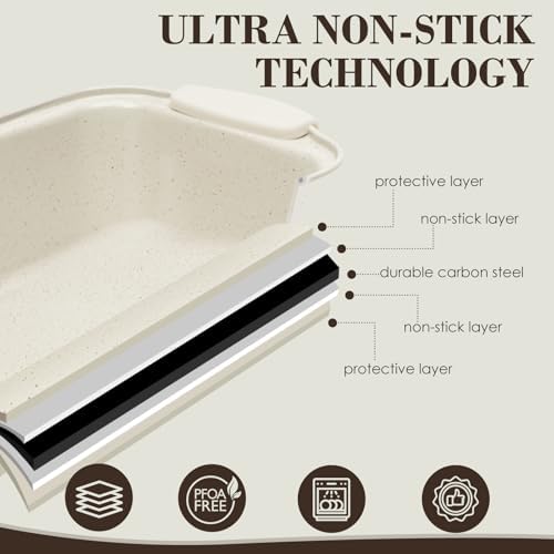 Baking Pans Set Nonstick, Stackable Bakeware Sets with Silicone Handles, AIVIKI 22 Pieces Oven Pan for Cooking Including Baking Cookie Sheet with Rack, Roast Pan, Cake Pan, Loaf Pan, Muffin Pan, Cream