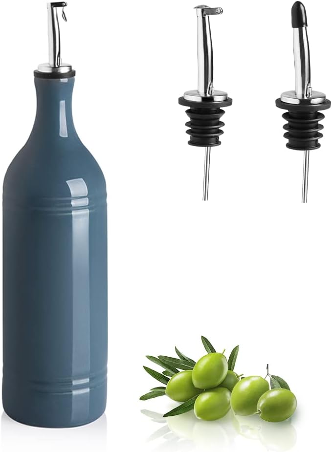 Sweejar Large Ceramic Olive Oil Dispenser Bottle, Opaque Oil Cruet Protects to Reduce Oxidation, Suitable for Storage Vinegar, Soy Sauce & Other Liquids, Pack of 1, 24 Fl Oz(Fog Blue)