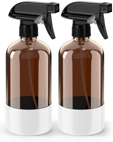 Bontip Glass Spray Bottle with Silicone Sleeve Protection, Amber Glass Spray Bottle Set for Window Cleaner Aromatherapy Facial Hydration Watering Flowers Hair Care 2 Pack/16 oz (White, 16 oz)