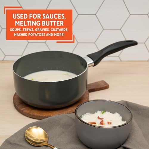 IMUSA 1.5 Qt Chef Cera Aluminum Ceramic Saucepan with Glass Lid, Gray