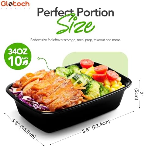 Glotoch Meal Prep Containers with Lids, 34 oz, 10 Pack (20-Piece)