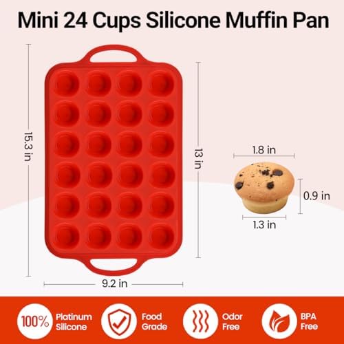 CAKETIME Silicone Mini Muffin Pan 24 Cups with Metal Reinforced Frame, Mini Cupcake Pan NonStick for Baking 1 Pack Oven Dishwasher Safe