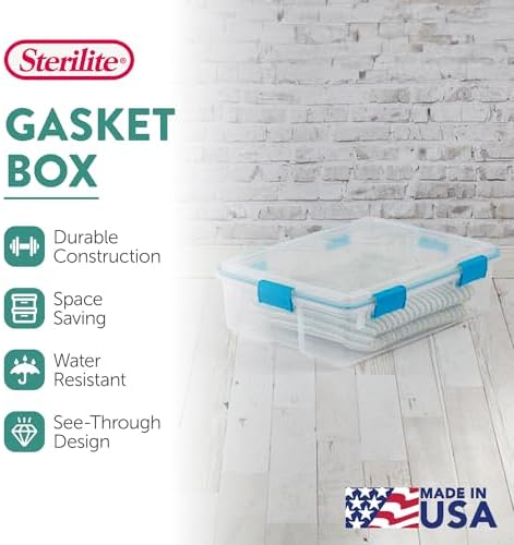 Sterilite Gasket Storage Box with Lids for Home & Office, 37 Quart, 12-Pack