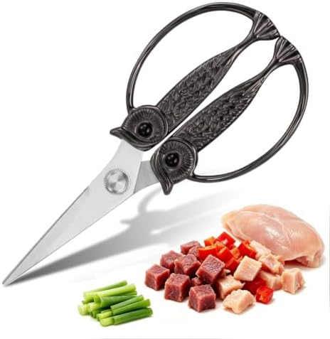 XSNBRD Kitchen Shears Sharp, Black Gun Stainless Steel Owl Scissors.