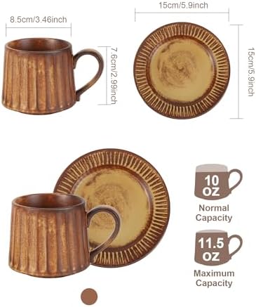 Ceramic Cup and Saucer Set,11.5 oz Coffee Cups with Saucers Modern Porcelain Espresso & Tea Cup Set,Dishwasher & Microwave Safe,for Home & Entertaining