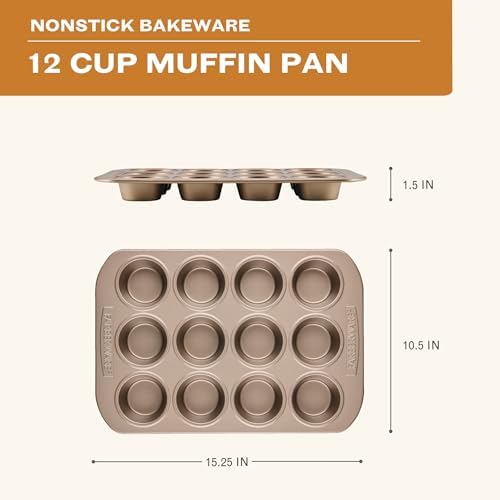 Farberware Nonstick Muffin Pan, 12-Cup Cupcake Pan, Mocha Baking Pan