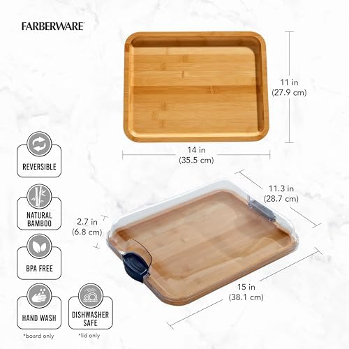 Farberware 11 x 14 Inch Bamboo Cutting Board with Clear Locking Lid