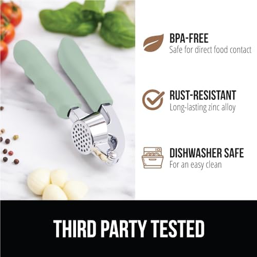 GORILLA GRIP Garlic Peeler and Press Set, Heavy Duty Mincer, Mint
