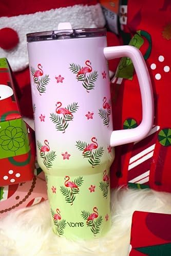 YOME 40 oz Flamingo Tumbler with Handle and Flip Straw for Women | Stainless Steel Insulated Water Bottle | Keeps Drinks Cold | Dishwasher Safe | Cupholder Friendly | Gift Gym Travel Yoga