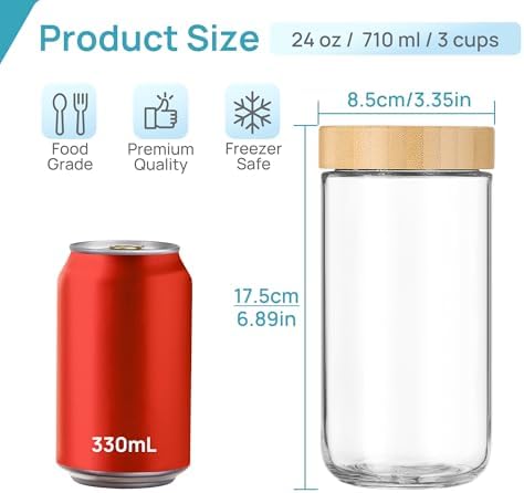 Vtopmart 4 Pack 24oz Glass Overnight Oats Containers with Bamboo Lids