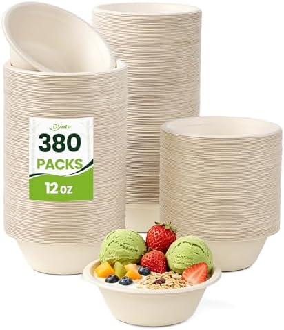 Dynta 380 Pack 12 oz Compostable Paper Bowls, Small Disposable Bowls