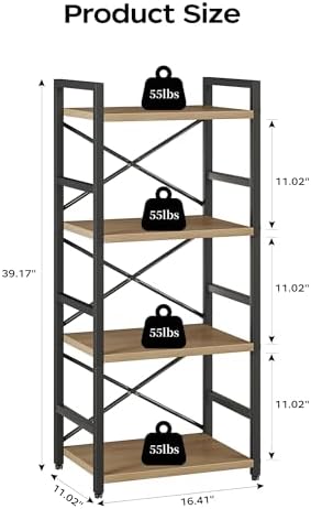 Bookshelf, Kid's Bookshelf, 4 Tier Small Bookcase, Metal Small Bookcase, Book Shelf Organization and Storage for Living Room, Bedroom, and Home Office (Light Coffee)
