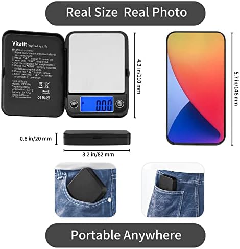 Vitafit 500g Digital Pocket Scale High Accuracy 0.01g, Gram Scale Blue LCD