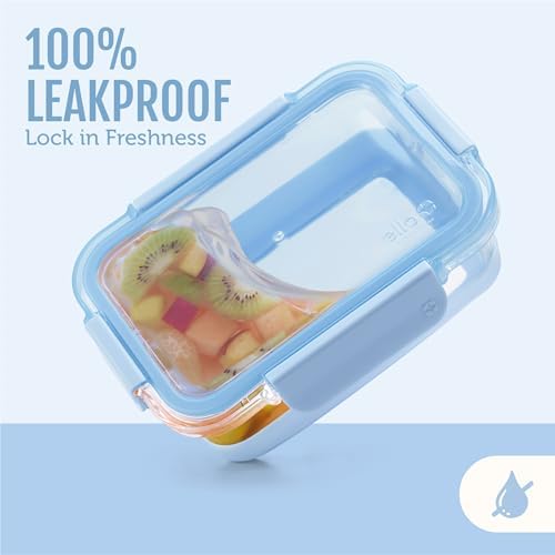 Ello Duraglass Refresh 3.4 Cup Meal Prep Containers, 10 Pc, Halogen Blue